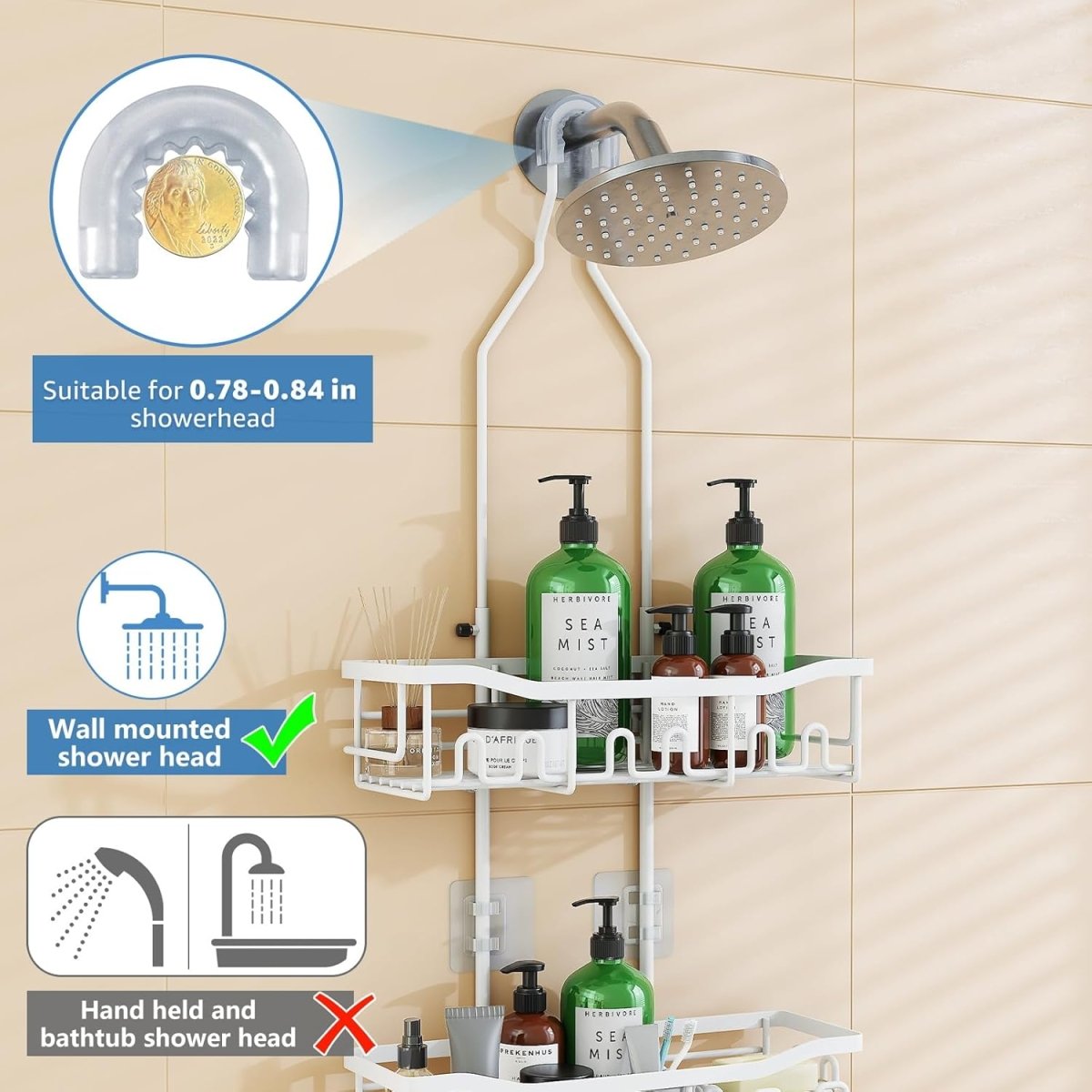 Joqixon Upgraded Extended Length Shower Organizer with Hooks, Rustproof Shampoo Soap Holder, Large Hanging Bathroom Caddy - Homesidy.com