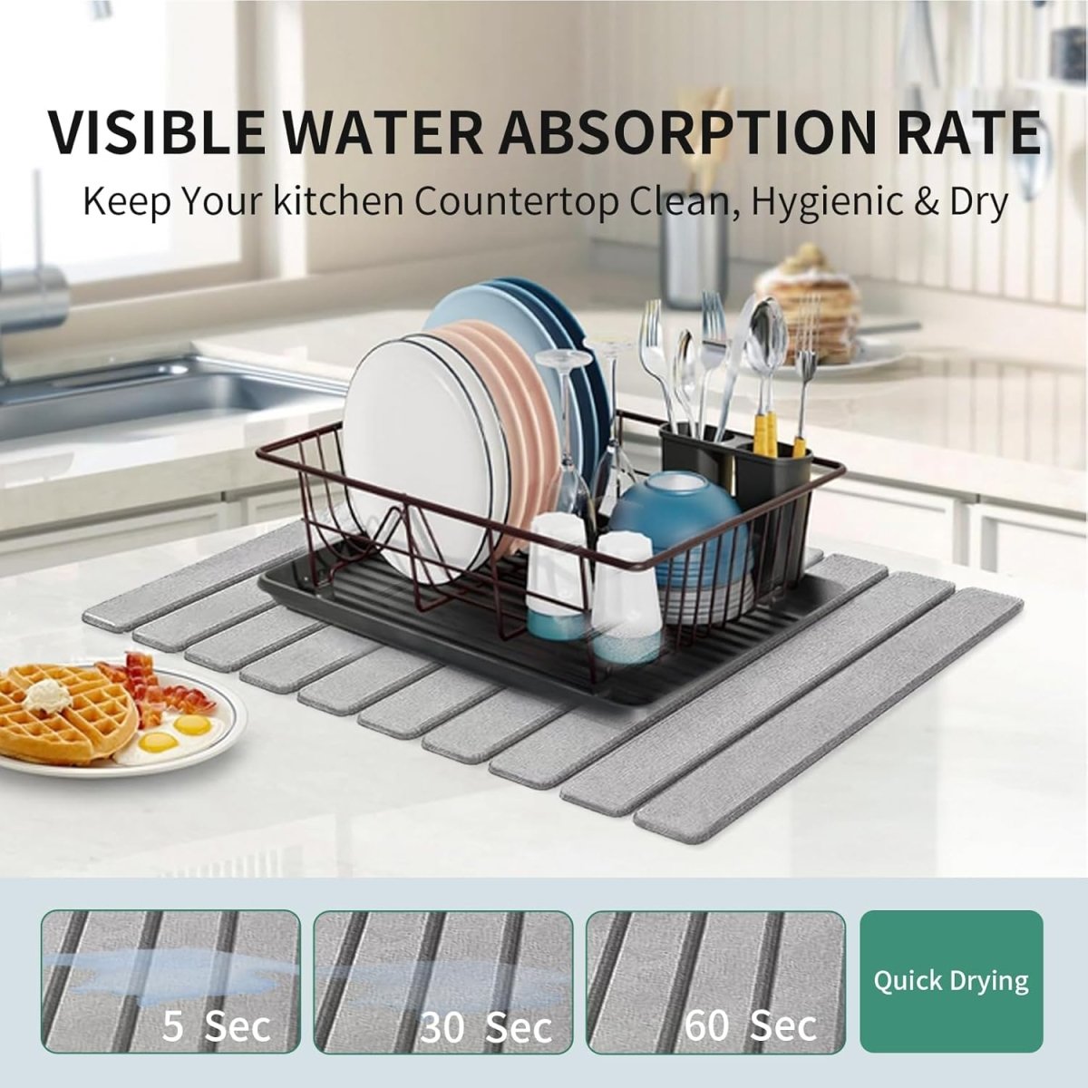 Stone Drying Mat for Kitchen Counter, Collapsible Dish Drying Mat, Fast Drying Diatomaceous Earth Dish Drying Mats, Water Absorbent Diatomite Kitchen Mat (white, medium) - Homesidy.com