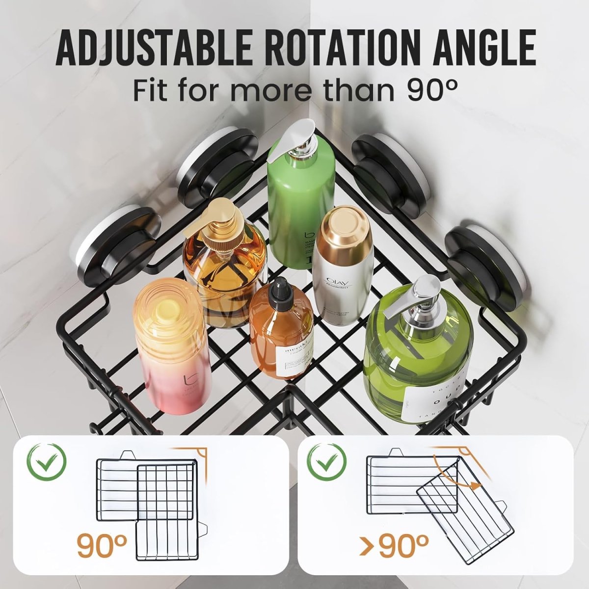 LEVERLOC Corner - adaptive Suction Cup Shower Caddies 2 Pack, Stainless Steel Rustproof Corner Shower Shelf, Large Capacity Removable Suction Cup Bathroom Organizer, Drill - Free Wall Mounted Basket, Gray - Homesidy.com
