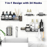 NESOMI Shower Caddy Adhesive Shower Organizer 7 - Pack, Rustproof Stainless Steel Bathroom Shelves, Large Capacity No - Drill Rack Storage Accessories with Soap Dish Toothbrush Holder &amp;24 Hooks Home Decor - Homesidy.com