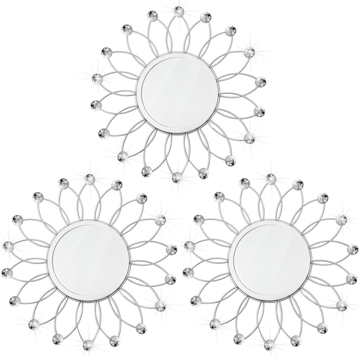 3 Pack Metal Mirrors for Wall Sunburst Wall Mirrors Home Décor Decorative Hanging Wall Art for Living Room Bedroom Entryway (Gold, Flower Sunburst) - Homesidy.com