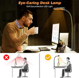 Airlonv LED Desk Lamp for Office Home, Eye - Caring Desk Light with Stepless Dimming Adjustable Flexible Gooseneck, 10W USB Adapter Desk Lamp with Clamp for Reading, Study, Workbench (Black) - Homesidy.com