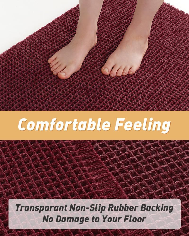 AMOAMI Upgraded Waffle Bath Mat, Super Absorbent Non Slip Bath Mats for Bathroom Floor, Machine Washable Bathroom Rugs with Tassels, Rubber Backed Bathroom Mats, Ultra Soft, 18&34; x 30&34;, Brown - Homesidy.com