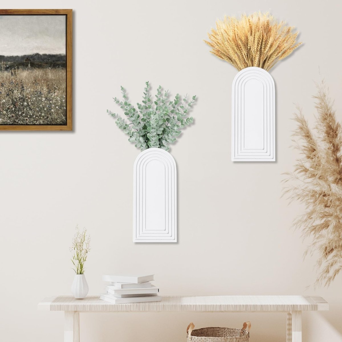 Dnnnii 2 Pack Wooden Wall Vase Set - Brown Finish Modern Farmhouse &amp; Boho Wall Decor for Entryway, Hallway, Bathroom, Living Room, Dining Room, Narrow Spaces - Homesidy.com