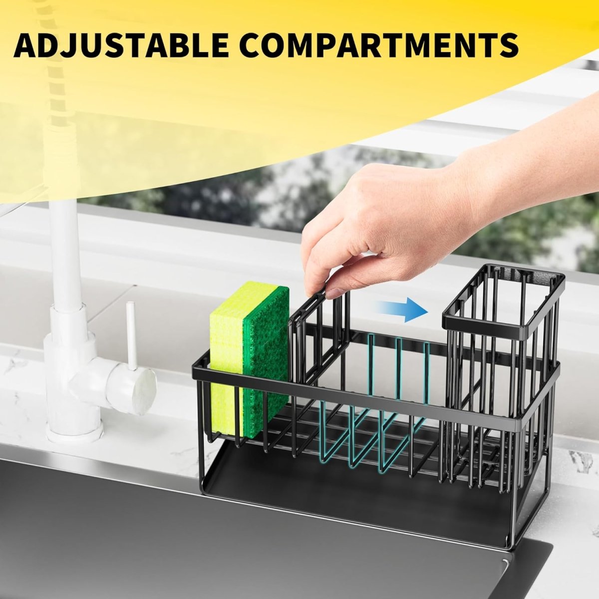 Cisily Kitchen Sink Caddy Organzier with High Brush Holder, Sponge Holder for Sink, 304 Rustproof Stainless, Kitchen Countertop Soap Dispenser Organizer, Kitchen Decor and Accessories - Homesidy.com