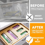 SpaceAid Bag Storage Organizer for Kitchen Drawer, Bamboo Organizer, Compatible with Gallon, Quart, Sandwich and Snack Variety Size Bag (1 Box 4 Slots) - Homesidy.com