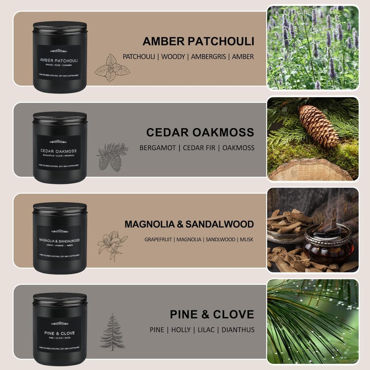 Scented Candle Set, Men Candle Set, Scented Candles for Home, Gifts for Men, 4 Pack Manly Candles Gifts for Mens Scents of Smoke Vanilla/Leather/Oak/Lavender Wood - Homesidy.com