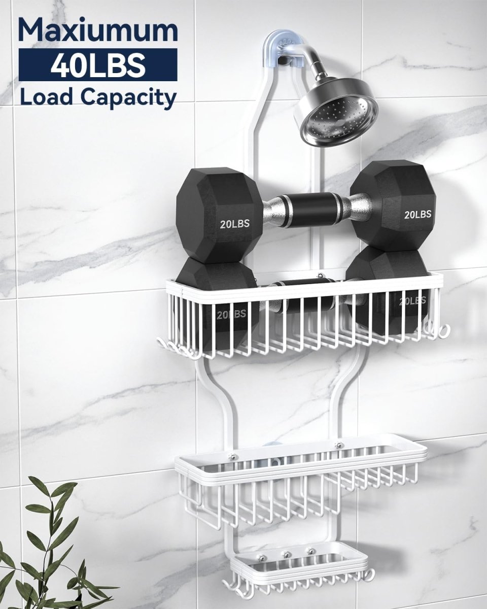 YASONIC Shower Caddy Hanging - Never Rust Shower Organizer - Aluminum Over The Head Caddy with 10 Hooks for Razor/Sponge - Rack with Soap Basket - Silver - Homesidy.com