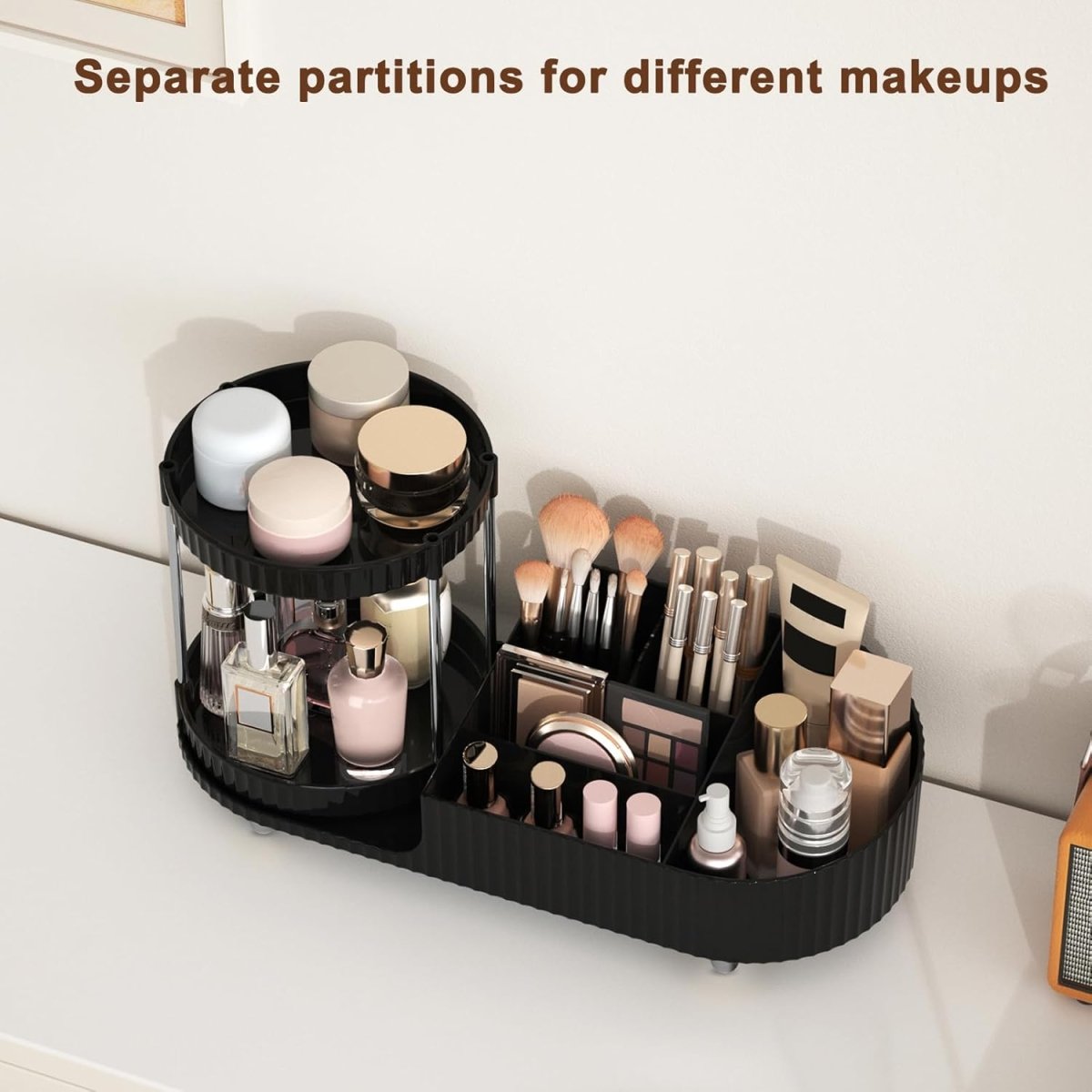Makeup Organizer Countertop for Vanity, Rotating Perfume Tray with 5 - compartment Cosmetic and Skincare Organizers, Multi - Purpose Desk Storage Makeup Brush Holder for Bathroom Bedroom Counter - Homesidy.com