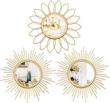 3 Pack Metal Mirrors for Wall Sunburst Wall Mirrors Home Décor Decorative Hanging Wall Art for Living Room Bedroom Entryway (Gold, Flower Sunburst) - Homesidy.com