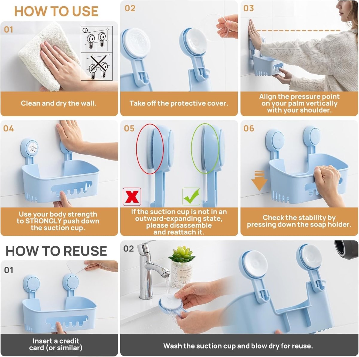 LEVERLOC Shower Caddy Suction Cup, Shower Organizer Removable Bathroom Shelf, Storage Suction Powerful Max Hold 22lbs Bathroom Caddy Waterproof Holder, White - Homesidy.com
