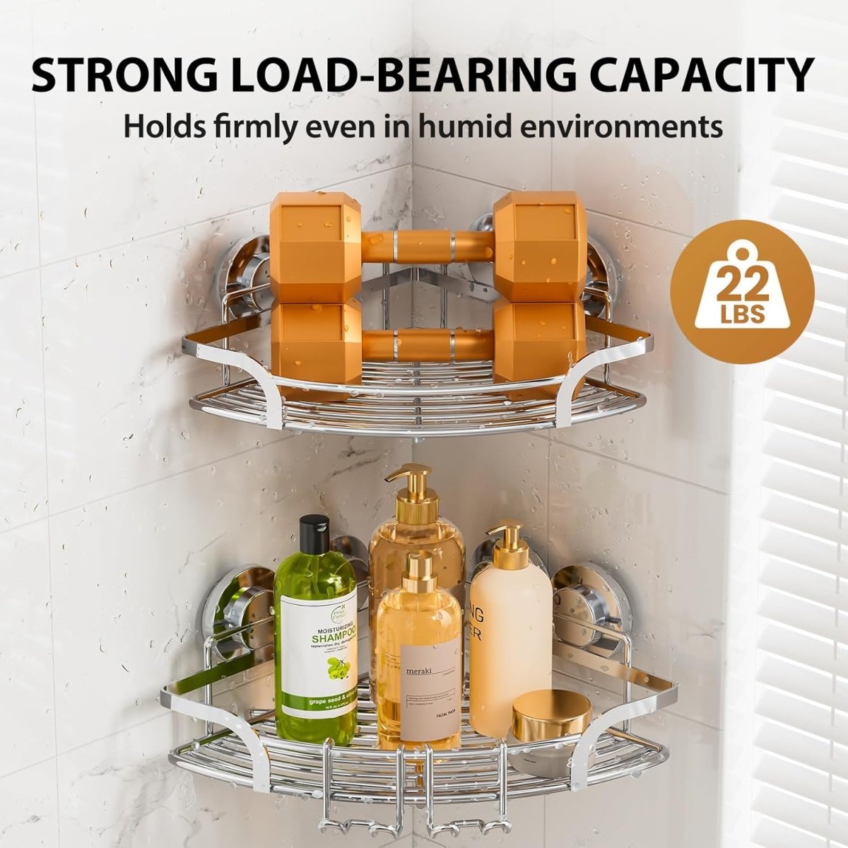 LEVERLOC Corner - adaptive Suction Cup Shower Caddies 2 Pack, Stainless Steel Rustproof Corner Shower Shelf, Large Capacity Removable Suction Cup Bathroom Organizer, Drill - Free Wall Mounted Basket, Gray - Homesidy.com