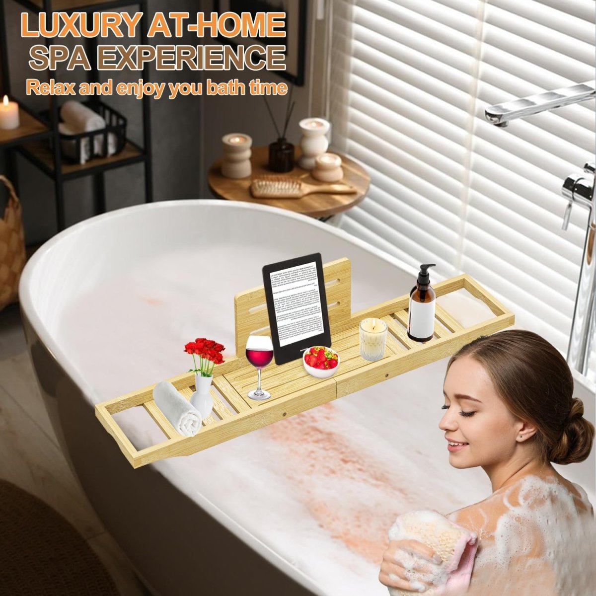 Bathtub Tray Caddy - Bath Tray - Bath Tub Tray Caddy - Bamboo Bath Table Tray for Tub - Expandable Size, Fits Most Tubs - Homesidy.com