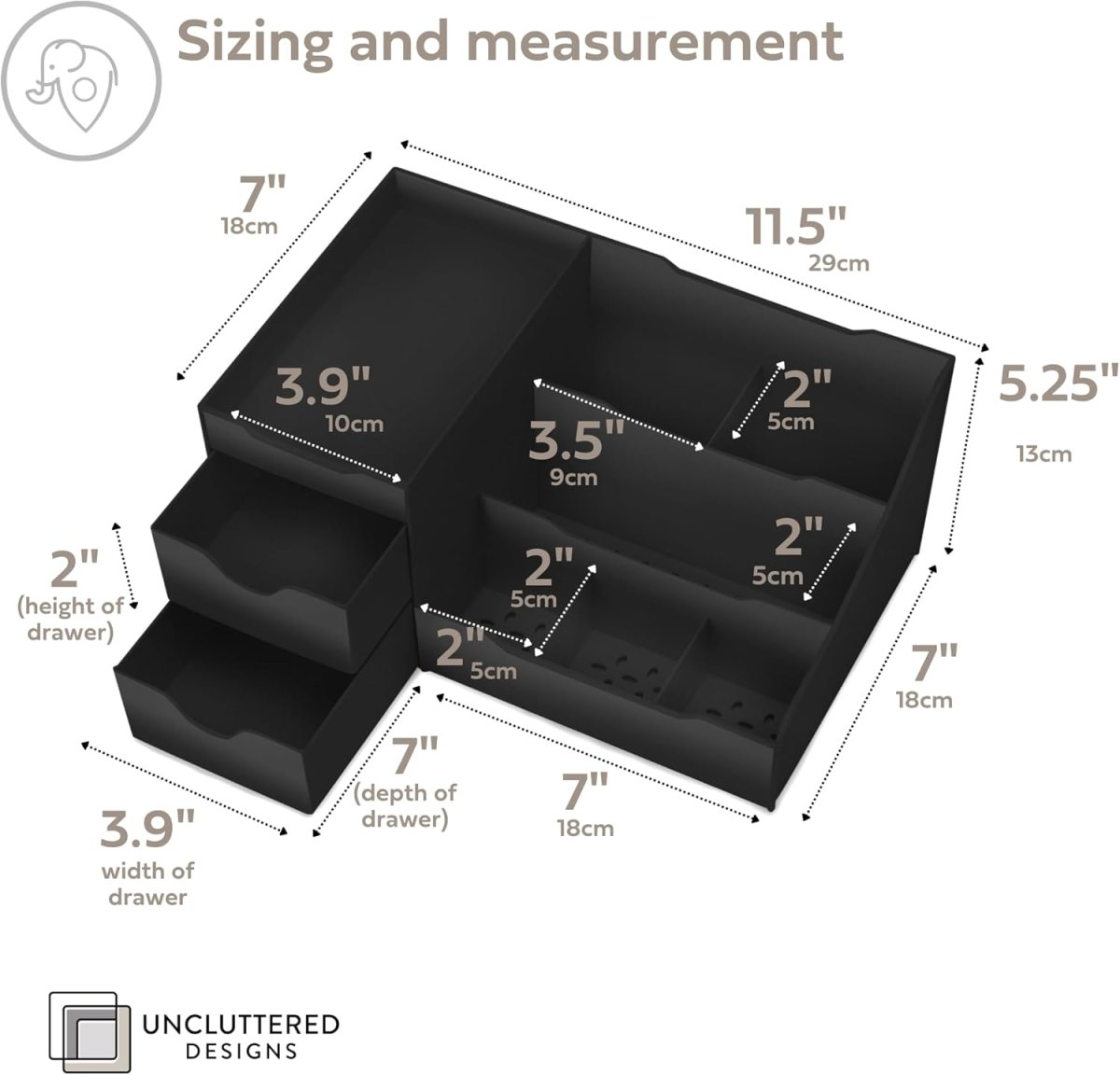 Uncluttered Designs Large Black Vanity Organizer - Countertop Mens Organizer With Drawers for Cologne, Deodorant, Beard, Shaving Lotion, Perfume &amp; Skincare - Perfect for Bathroom &amp; Bedroom Storage - Homesidy.com