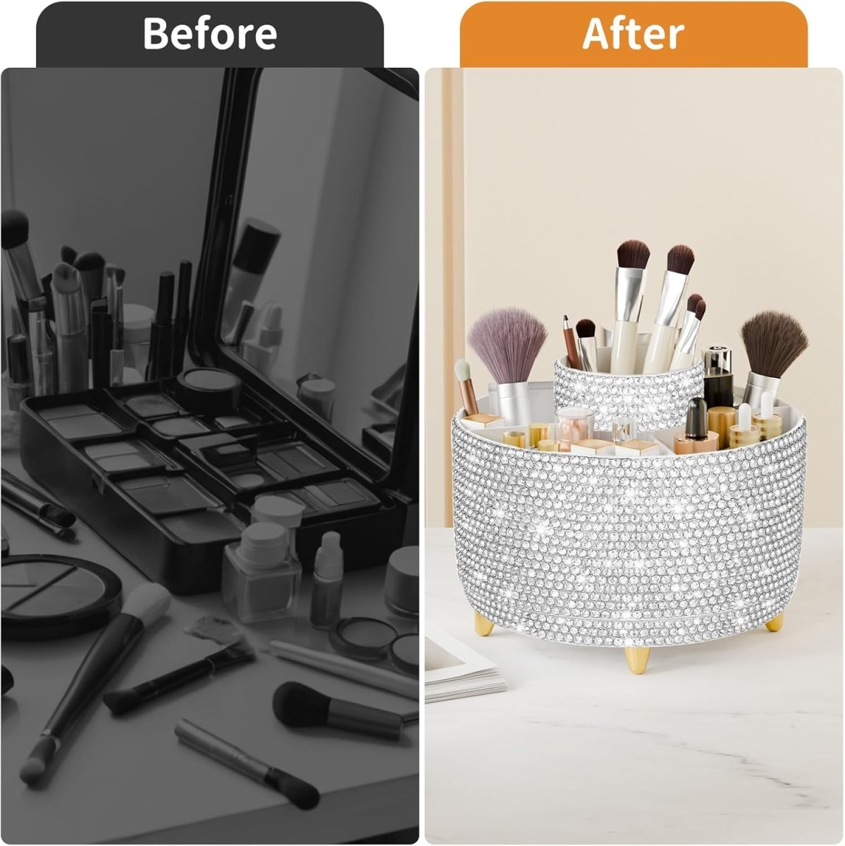 fanado 360° Rotate Makeup Brush Holder Organizer, Makeup Organizers Countertop, Makeup organization and Skincare Storage for Vanity, Desktop, Bathroom (White) - Homesidy.com