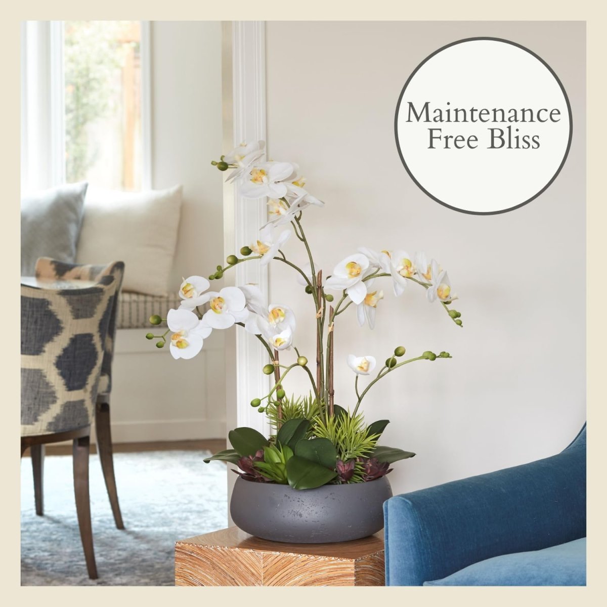 CG Hunter Faux White Orchid Plant, Premium Artificial Indoor Flower Display Stands 25 - Inches with Beautiful Sculptural Blooms and Foliage That Lasts Forever, Grey Planter Pot Included - Homesidy.com