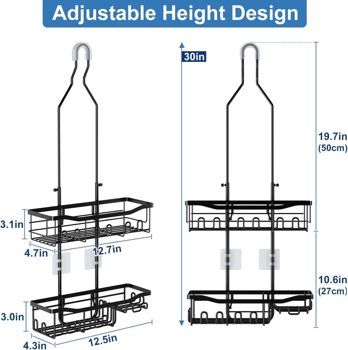 Joqixon Upgraded Extended Length Shower Organizer with Hooks, Rustproof Shampoo Soap Holder, Large Hanging Bathroom Caddy - Homesidy.com