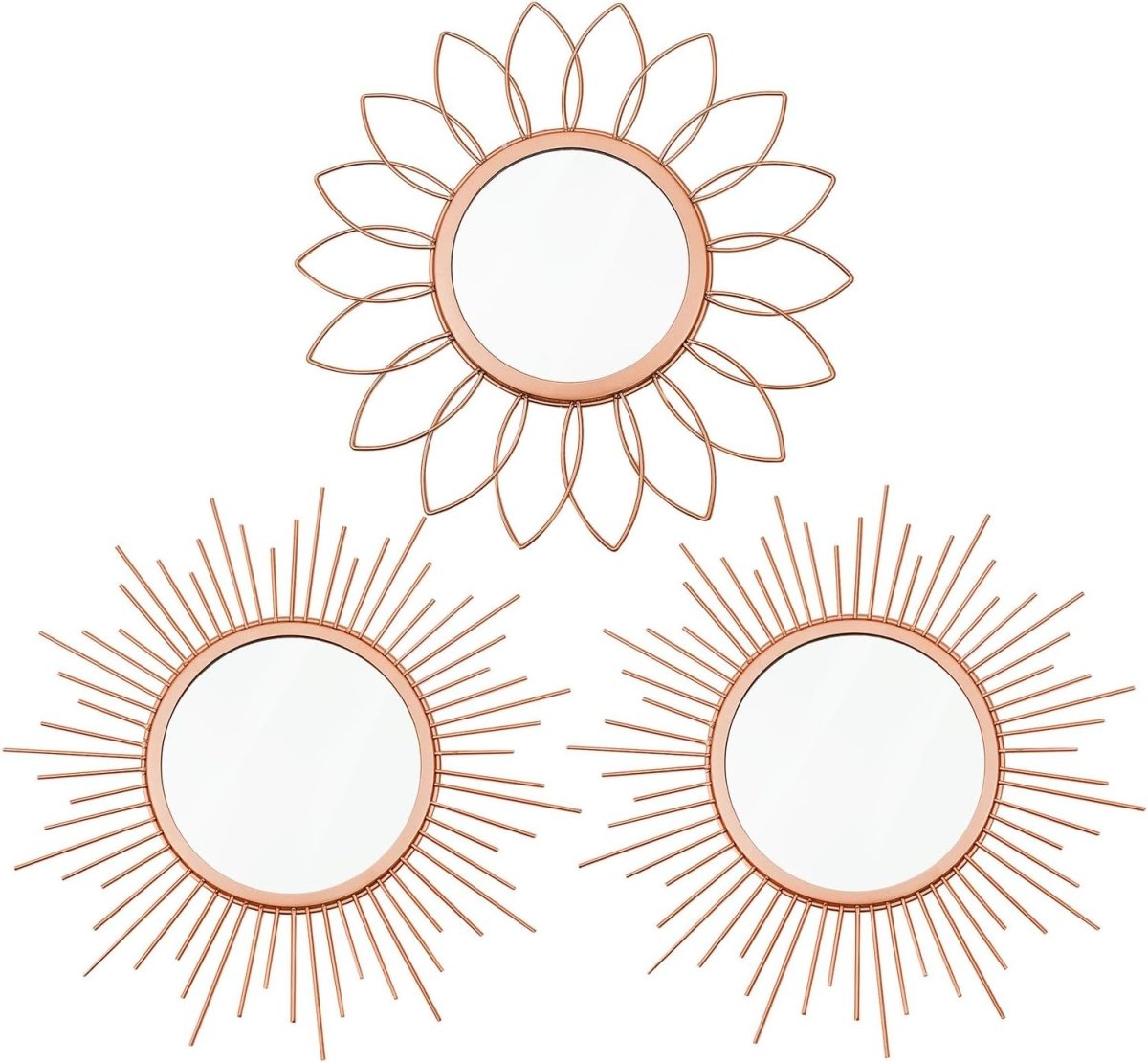 3 Pack Metal Mirrors for Wall Sunburst Wall Mirrors Home Décor Decorative Hanging Wall Art for Living Room Bedroom Entryway (Gold, Flower Sunburst) - Homesidy.com
