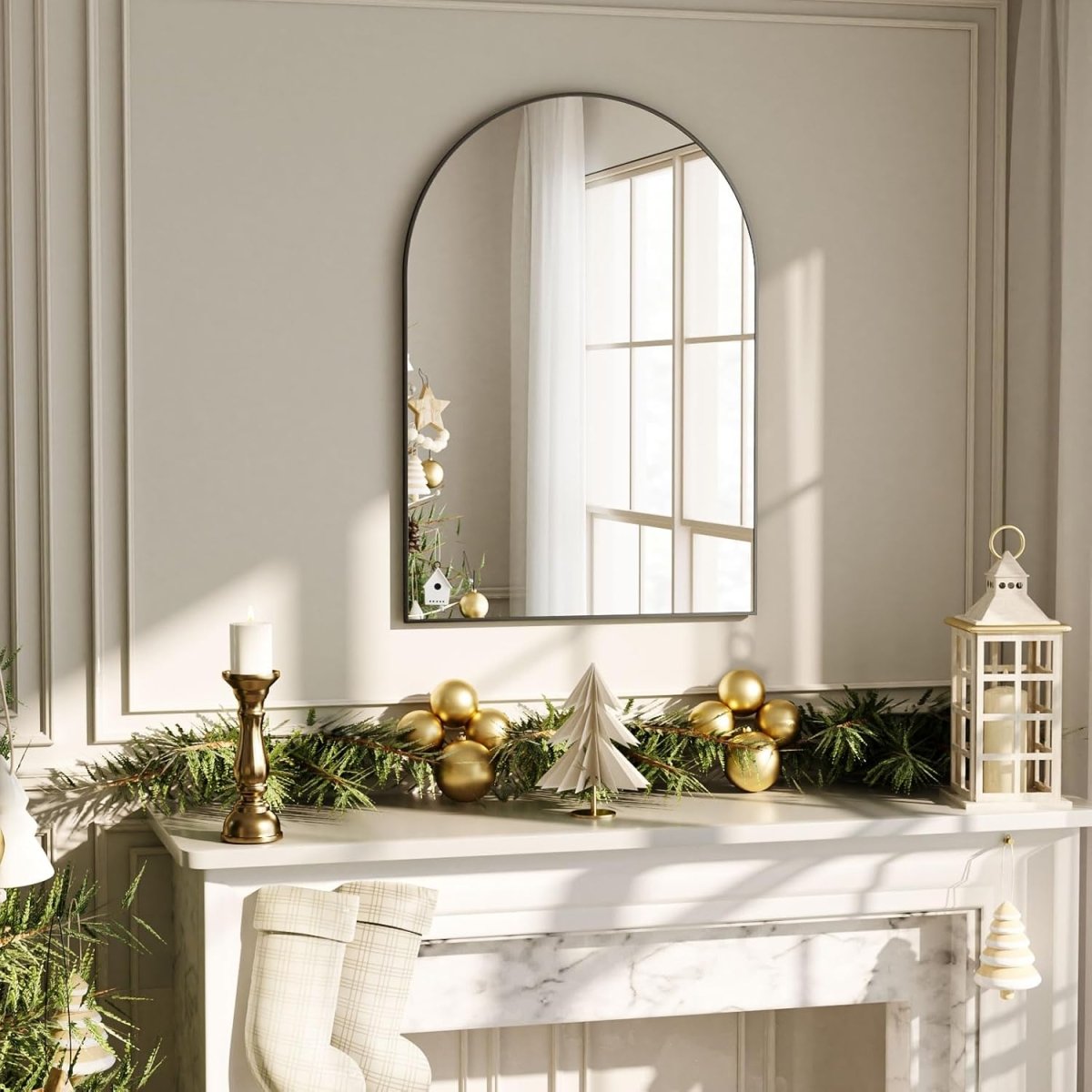 VooBang Arched Wall Mirror, 30 x 38 inch Arch Bathroom Mirror, Wall Mounted Vanity Mirror with Arch Metal Frame, Modern Bathroom Vanity Mirror for Bedroom, Living Room, Hanging or Leaning, Black - Homesidy.com