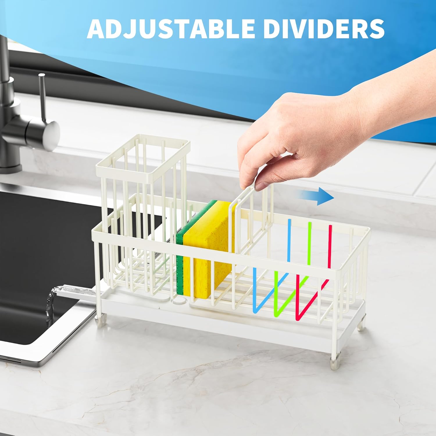 Cisily Black Sponge Holder for Kitchen Sink, Sink Caddy Organizer with High Brush Holder, Kitchen Countertop Organizers and Storage Essentials, Rustproof 304 Stainless Steel, Soap Dispenser Organize - Homesidy.com