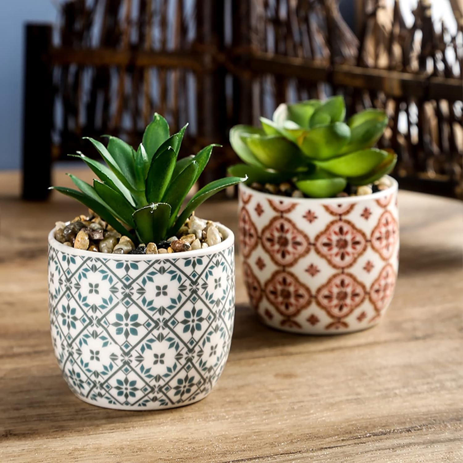 Karlliu Artificial Plants Cute Colourful Succulents in Ceramic Planter Fake Plant Flowers Potted for Home Living Room Office Desk Decor Bathroom Bedroom Indoor Decoration - Homesidy.com