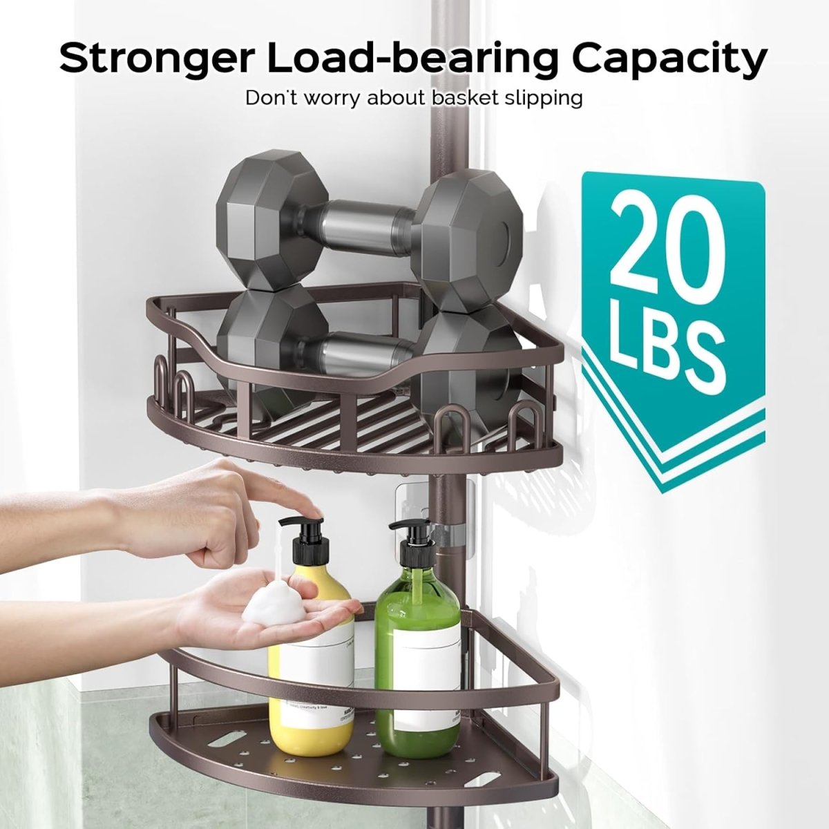 HAMITOR Corner Shower Caddy Tension Pole: Rustproof 4 - Tier Bathroom Organizer Shelves for Bathtub Shampoo Storage - 47 - 121 Inch Quick Install Adjustable Rod Standing Rack with Soap Rack - Silver Gray - Homesidy.com