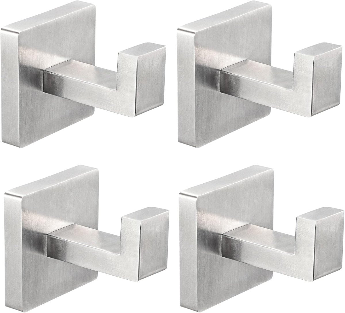 IBosins 4 Pack Towel Hooks Hand Towel Holder for Bathroom Wall Livingroom Bedroom Kitchen Closet Heavy Duty Stainless Steel Hook Hanger for Robe, Bath Towel, Coat (Square Matte Black) - Homesidy.com