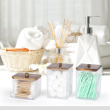 Tbestmax Qtips Holder Bathroom Container, 10 OZ Cotton Ball/Swabs Dispenser, Apothecary Jar Organizer for Storage Brown Wood Lids - Homesidy.com