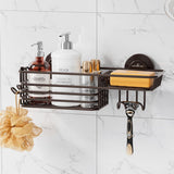 LEVERLOC Shower Caddy Suction Cup, 2 Pack Shower Shelves for Inside Shower with Hooks &amp; Soap Holder, NO - Drilling Bathroom Shower Organizer, Rustproof Meatl Shower Holder Storage, Black - Homesidy.com