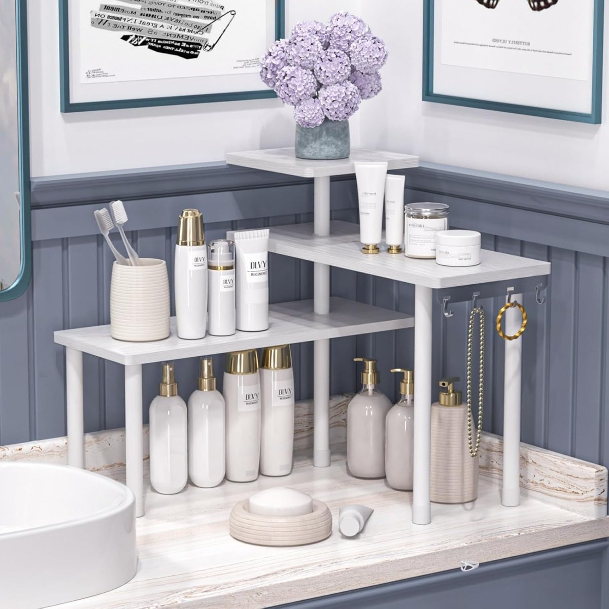 JayRex Countertop Organizer Organization, 3 Tier Moveable Corner Shelf Organizer for Kitchen, Bathroom, Spice Rack, Coffee Area, Over Sink, Dresser Table (Rustic Brown) - Homesidy.com