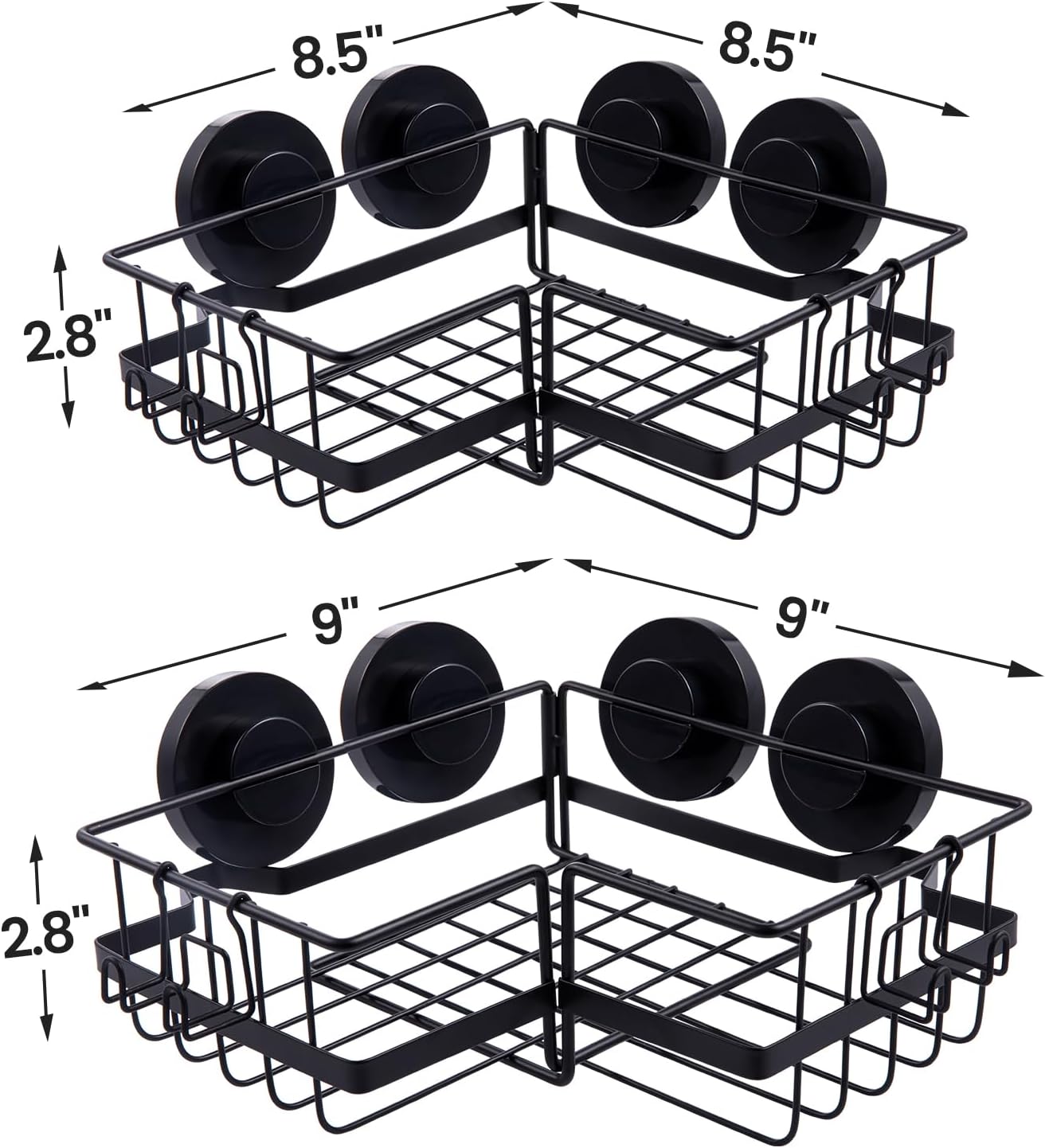 LEVERLOC Corner - adaptive Suction Cup Shower Caddies 2 Pack, Stainless Steel Rustproof Corner Shower Shelf, Large Capacity Removable Suction Cup Bathroom Organizer, Drill - Free Wall Mounted Basket, Gray - Homesidy.com