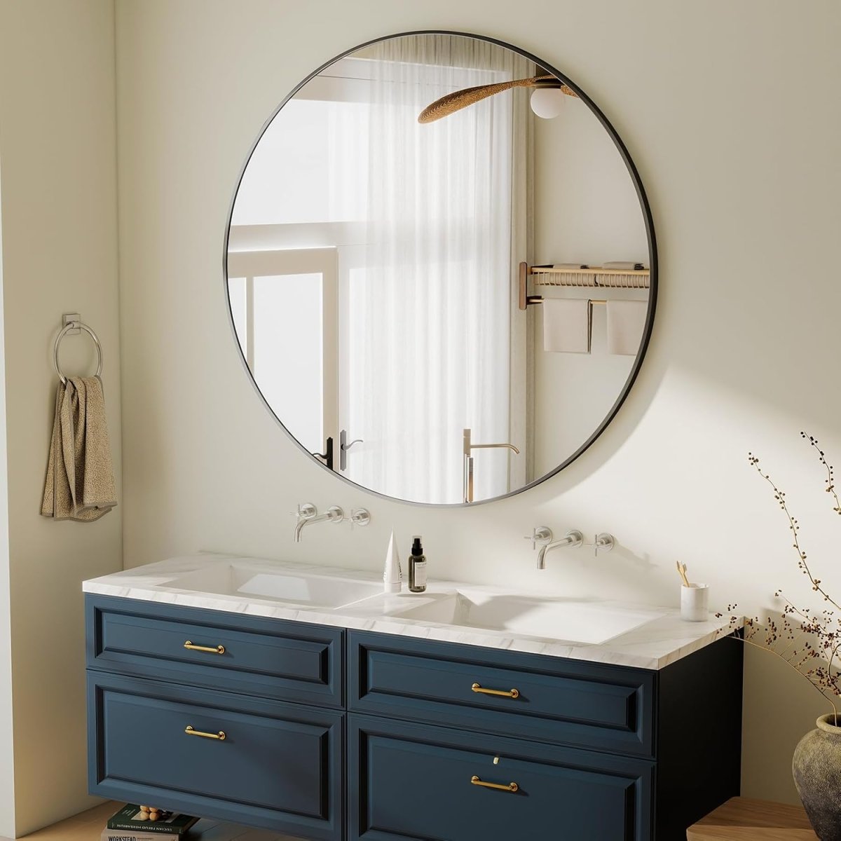 HARRITPURE Round Mirror 30 Black Wall Mounted Circle Mirrors Vanity Mirror with Brushed Aluminum Alloy Frame Modern Decoration for Bathroom, Living Room, Vanity, Bedroom, Entryway - Homesidy.com