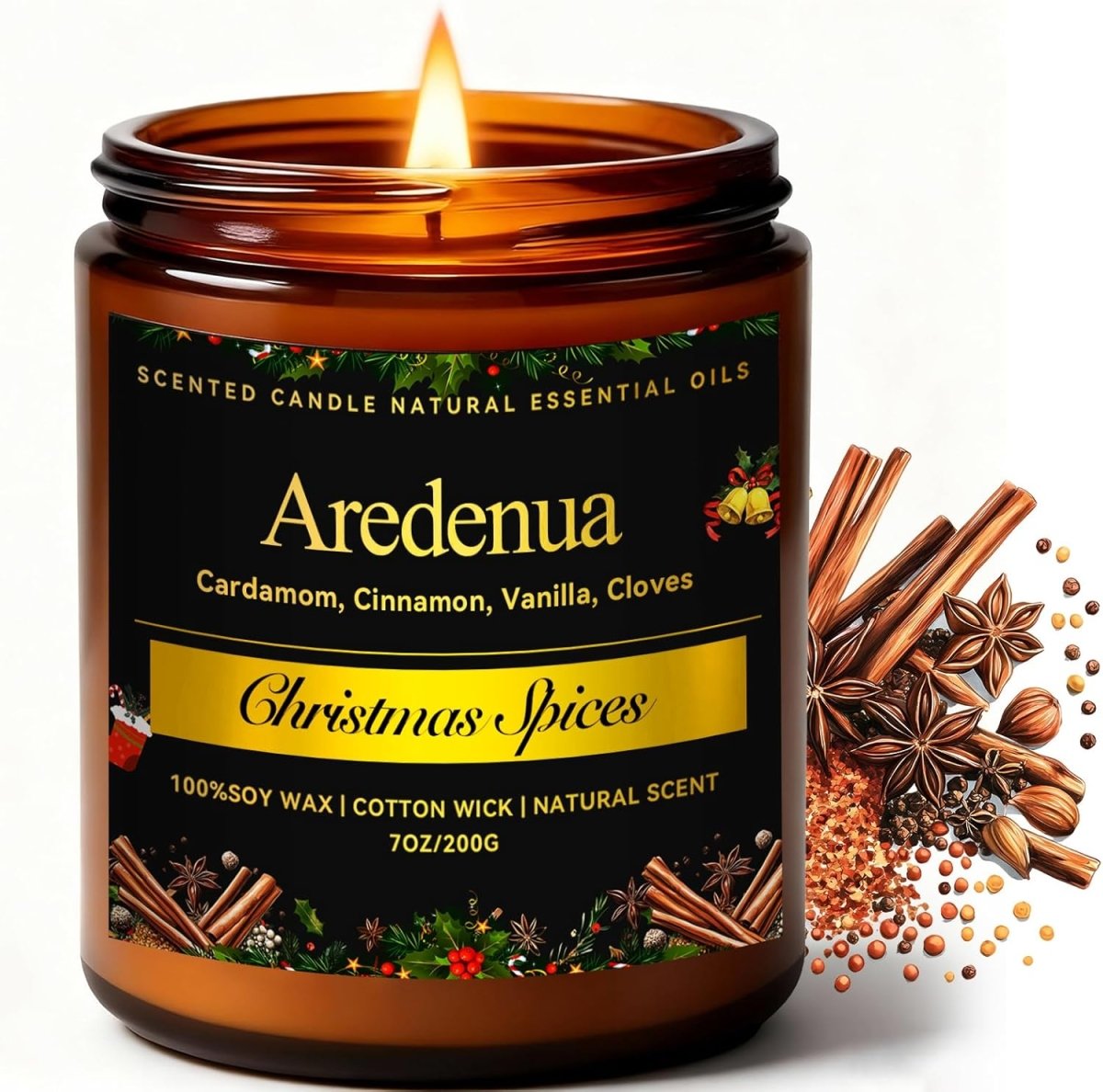 Christmas Candles - Christmas Spice Candle | 7 oz Soy Candles with Warm Cinnamon, Clove &amp; Nutmeg Aroma | Holiday Scented Candle, Cozy Winter Candle Gift for Men &amp; Women - Homesidy.com