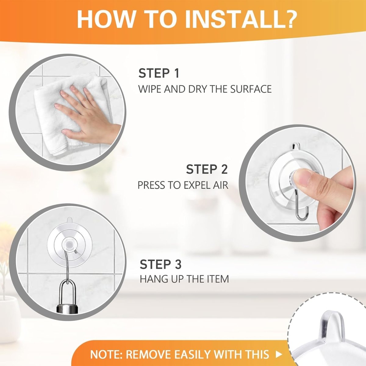 KORCCI Suction Cup Hooks 12Pack - Max Load 10LB, 1.77Inch Clear Medium Suction Cups, No Trace, Reusable &amp; Removable, Stainless Steel Hooks, for Tile, Glass, Window, Shower, Kitchen, Bathroom - Homesidy.com