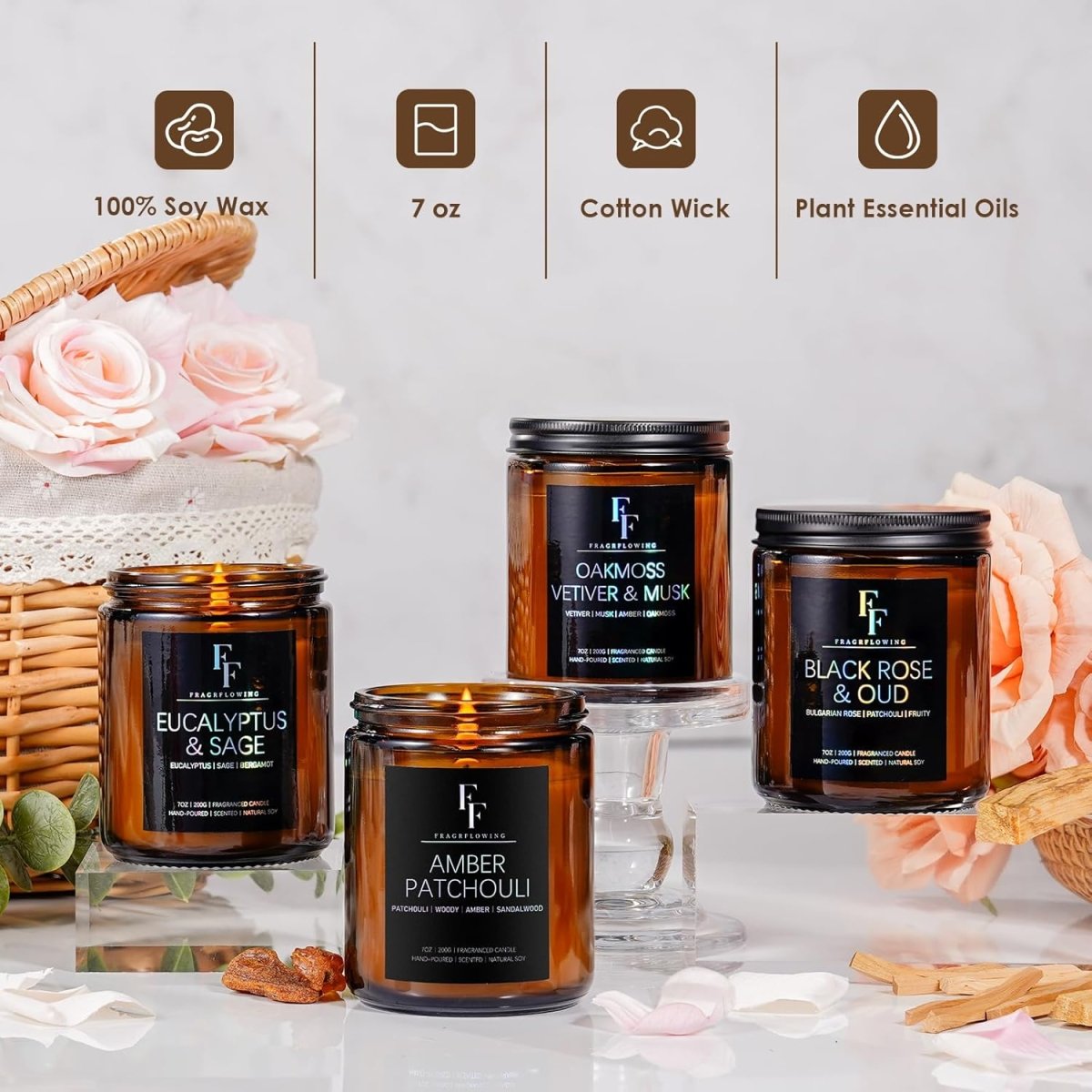 Eucalyptus &amp; Sage Scented Candles,Candles for Home Scented Aromatherapy Candles,Soy Wax Candle Gift for Women Men Amber Jar Candle, 7oz - Homesidy.com