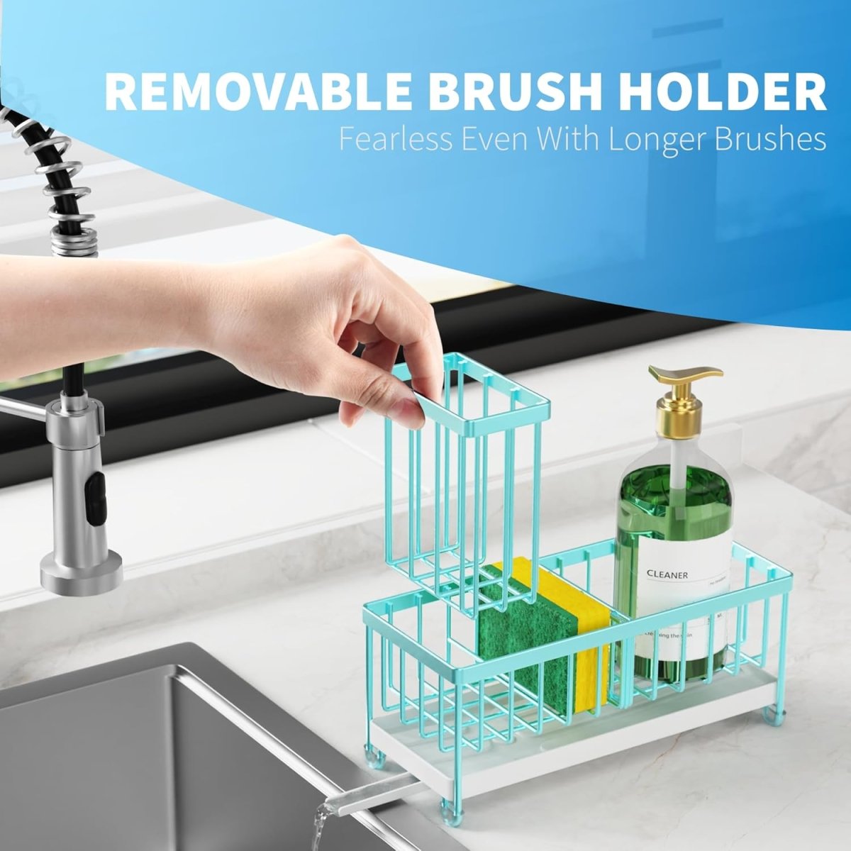 Cisily Black Sponge Holder for Kitchen Sink, Sink Caddy Organizer with High Brush Holder, Kitchen Countertop Organizers and Storage Essentials, Rustproof 304 Stainless Steel, Soap Dispenser Organize - Homesidy.com