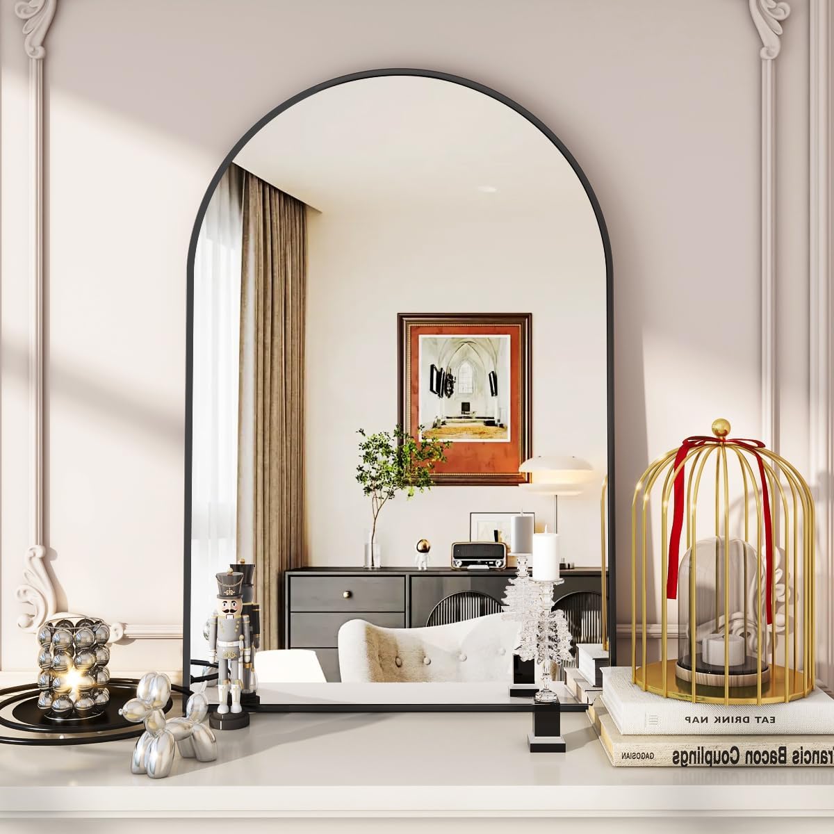 VooBang Arched Wall Mirror, 30 x 38 inch Arch Bathroom Mirror, Wall Mounted Vanity Mirror with Arch Metal Frame, Modern Bathroom Vanity Mirror for Bedroom, Living Room, Hanging or Leaning, Black - Homesidy.com