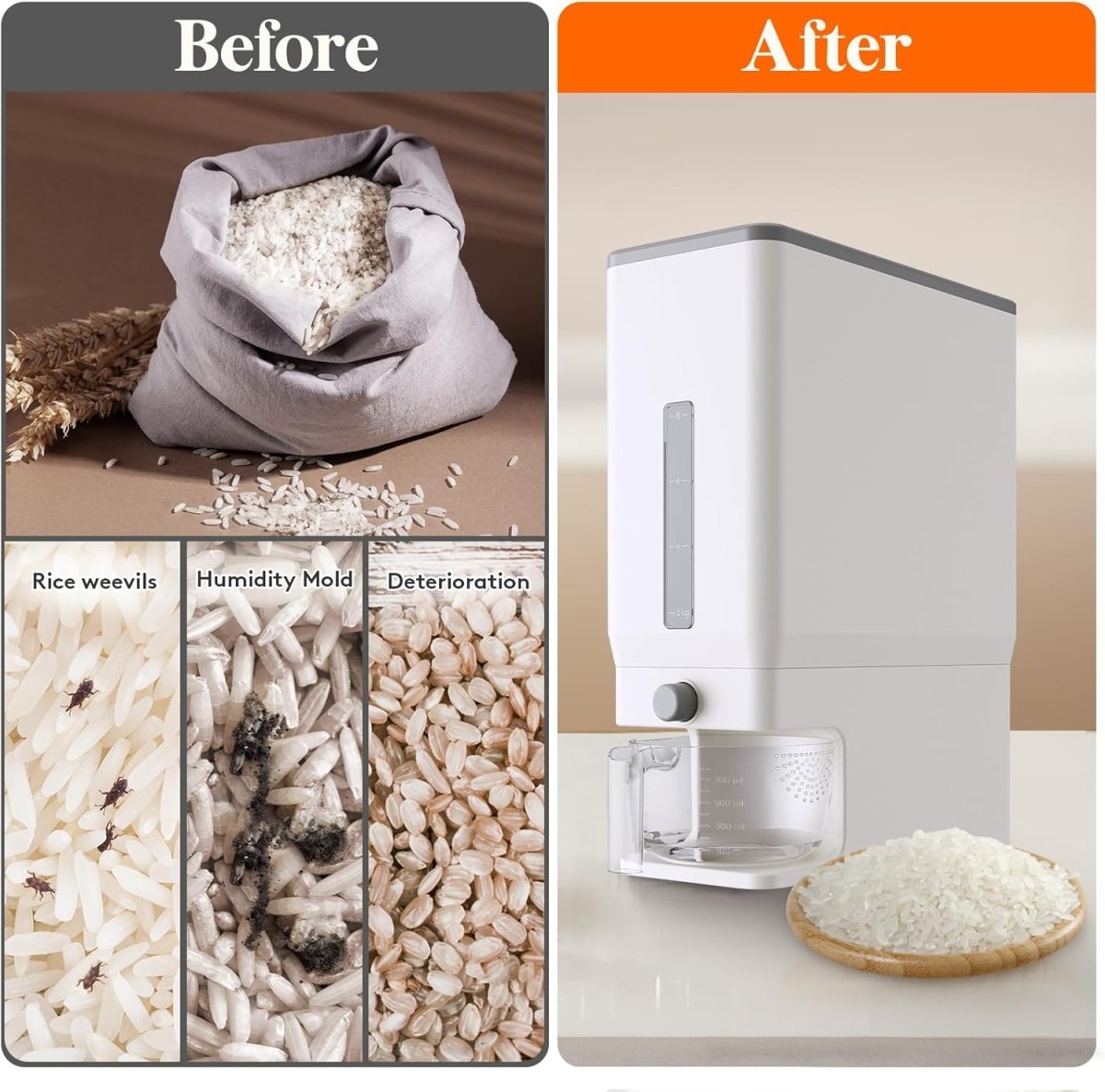 Lifewit Rice Dispenser 25 Lbs(11.3kg), Rice Storage Container Sealed Moisture Proof with Measuring Cup for Kitchen Pantry Household, BPA - Free, 1 Pack - Homesidy.com