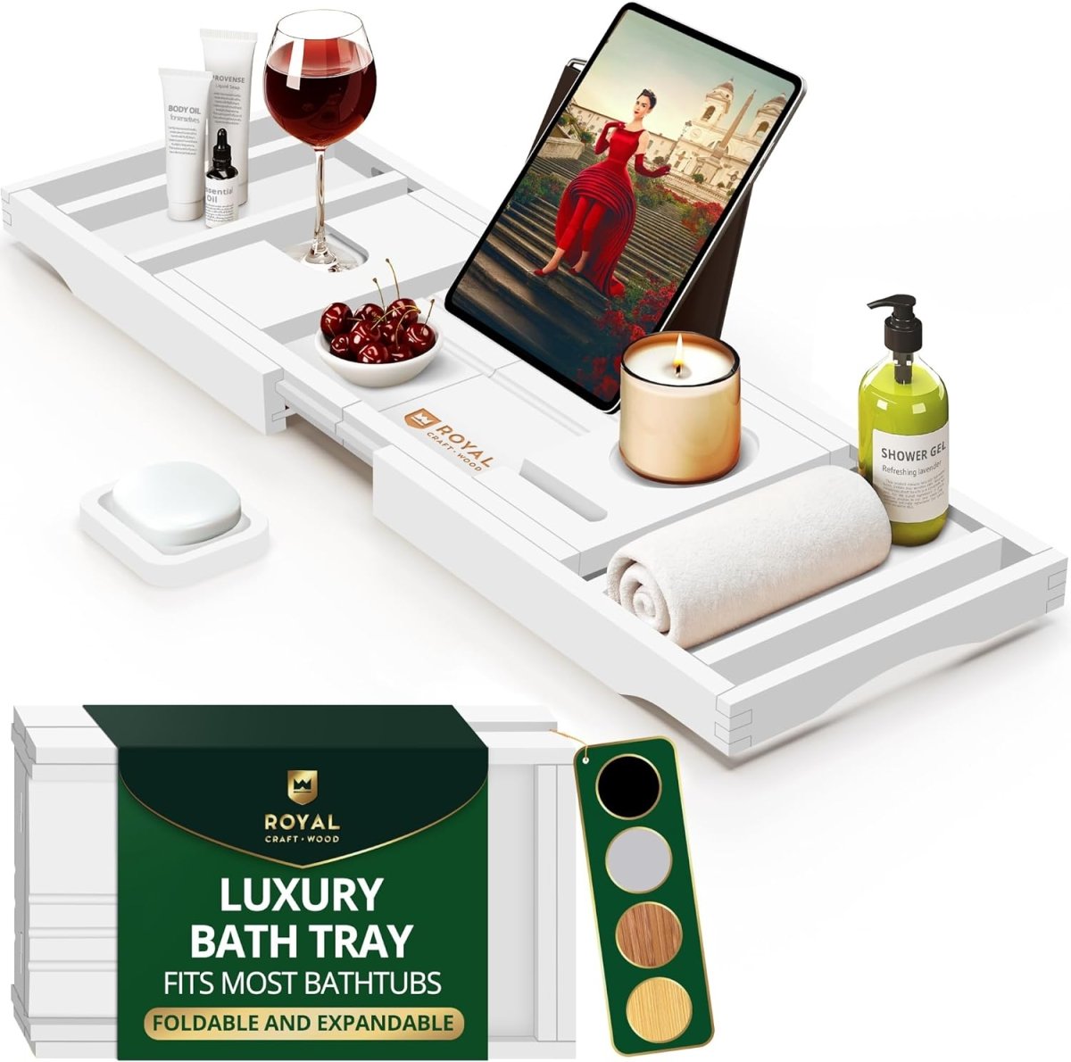 ROYAL CRAFT WOOD Bathtub Tray Caddy for Tub, Bamboo Bath Shelf, Premium Foldable Wood Bath Table, Expandable Bathtub &amp; Bathroom Accessories, New Home Gifts for Mom, Housewarming, Anniversary, Wedding - Homesidy.com