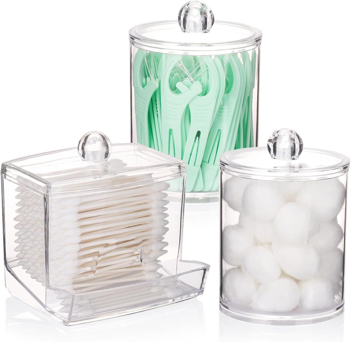 Tbestmax Qtips Holder Bathroom Container, 10 OZ Cotton Ball/Swabs Dispenser, Apothecary Jar Organizer for Storage Brown Wood Lids - Homesidy.com