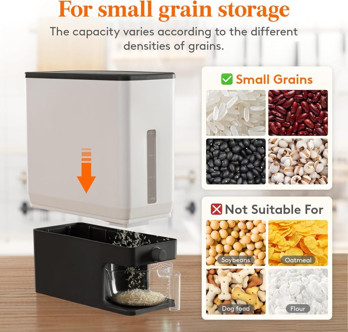 Lifewit Rice Dispenser 25 Lbs(11.3kg), Rice Storage Container Sealed Moisture Proof with Measuring Cup for Kitchen Pantry Household, BPA - Free, 1 Pack - Homesidy.com