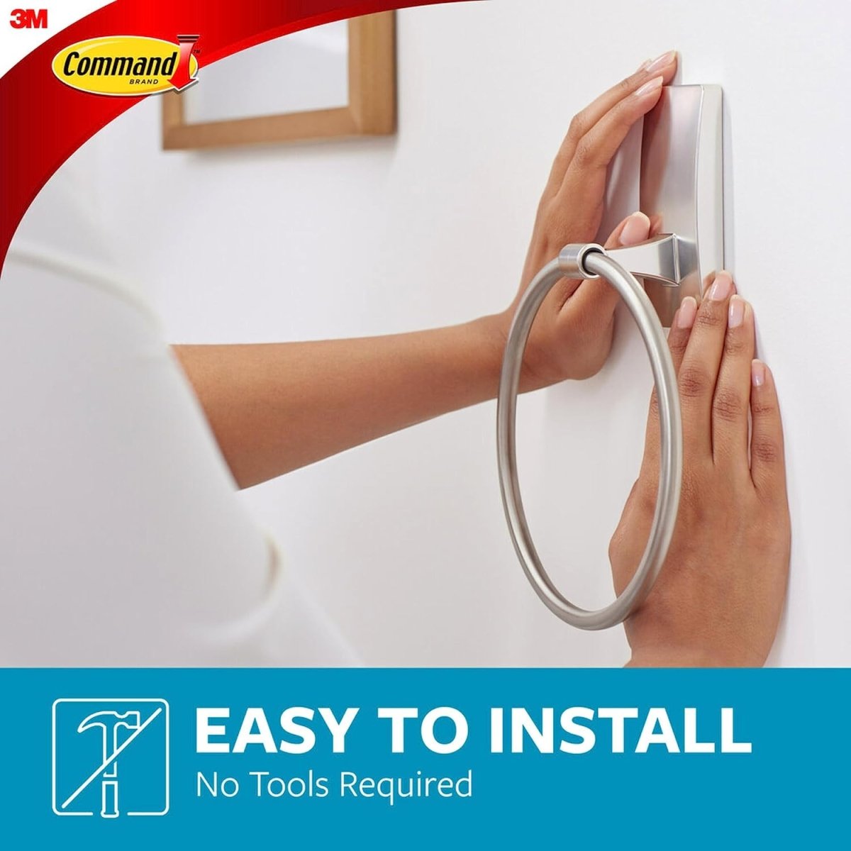 Command Hand Towel Holder Satin Nickel with Water Resistant Command Strips, Rust Resistant Bathroom Organizer, Holds up to 5 lbs, Large - Homesidy.com