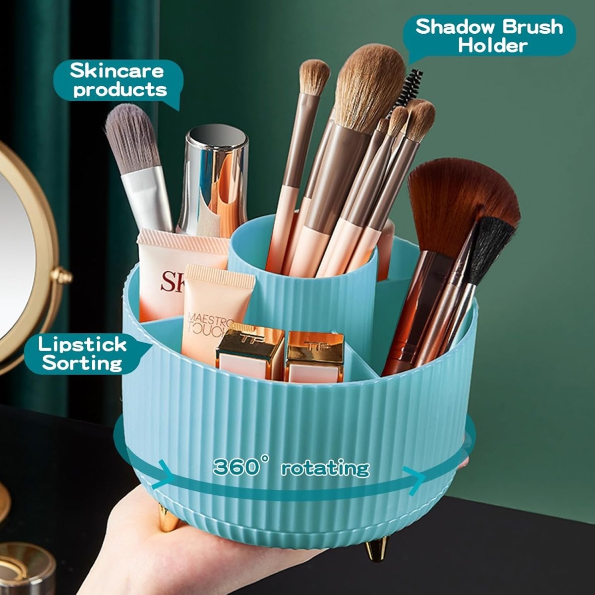 fanado 360° Rotate Makeup Brush Holder Organizer, Makeup Organizers Countertop, Makeup organization and Skincare Storage for Vanity, Desktop, Bathroom (White) - Homesidy.com
