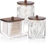 Tbestmax Qtips Holder Bathroom Container, 10 OZ Cotton Ball/Swabs Dispenser, Apothecary Jar Organizer for Storage Brown Wood Lids - Homesidy.com