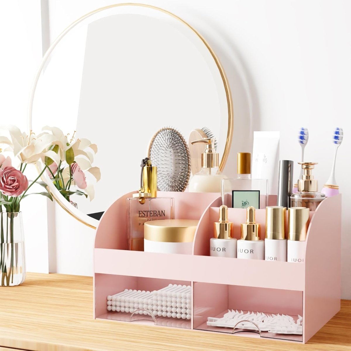 Makeup Organizer with Drawers, Cosmetic Storage for Dresser Vanity and Bathroom Countertop, Beauty Holder for Lipstick Brush, Skincare Organizer for Vanity, Cosmetic Display Case (White) - Homesidy.com