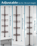 SEIRIONE Rustproof Shower Corner Caddy Organizer for Bathroom, 4 Adjustable Shelves with Tension Pole, for Bathtub Shampoo Accessories Storage Holder, 34 to 116 Inch Height - Homesidy.com