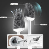 Sellemer Toilet Brush and Holder Set - Flexible Toilet Bowl Brush Head with Silicone Bristles, Compact Size for Storage and Organization, Ventilation Slots Base (1 Pack, Silver) - Homesidy.com