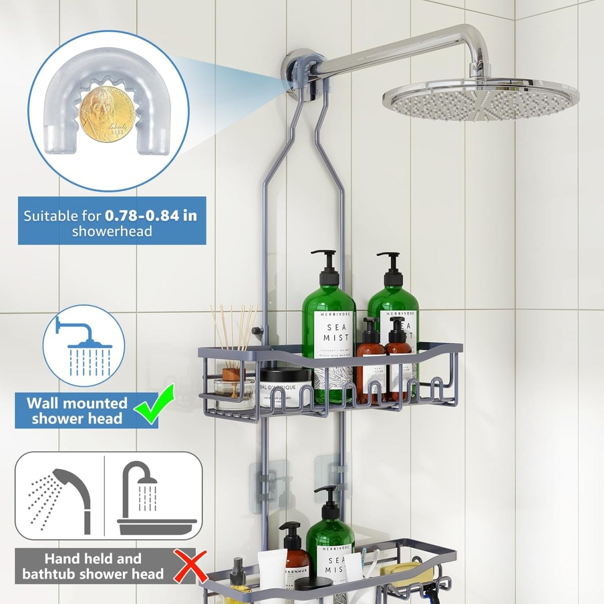 Joqixon Upgraded Extended Length Shower Organizer with Hooks, Rustproof Shampoo Soap Holder, Large Hanging Bathroom Caddy - Homesidy.com