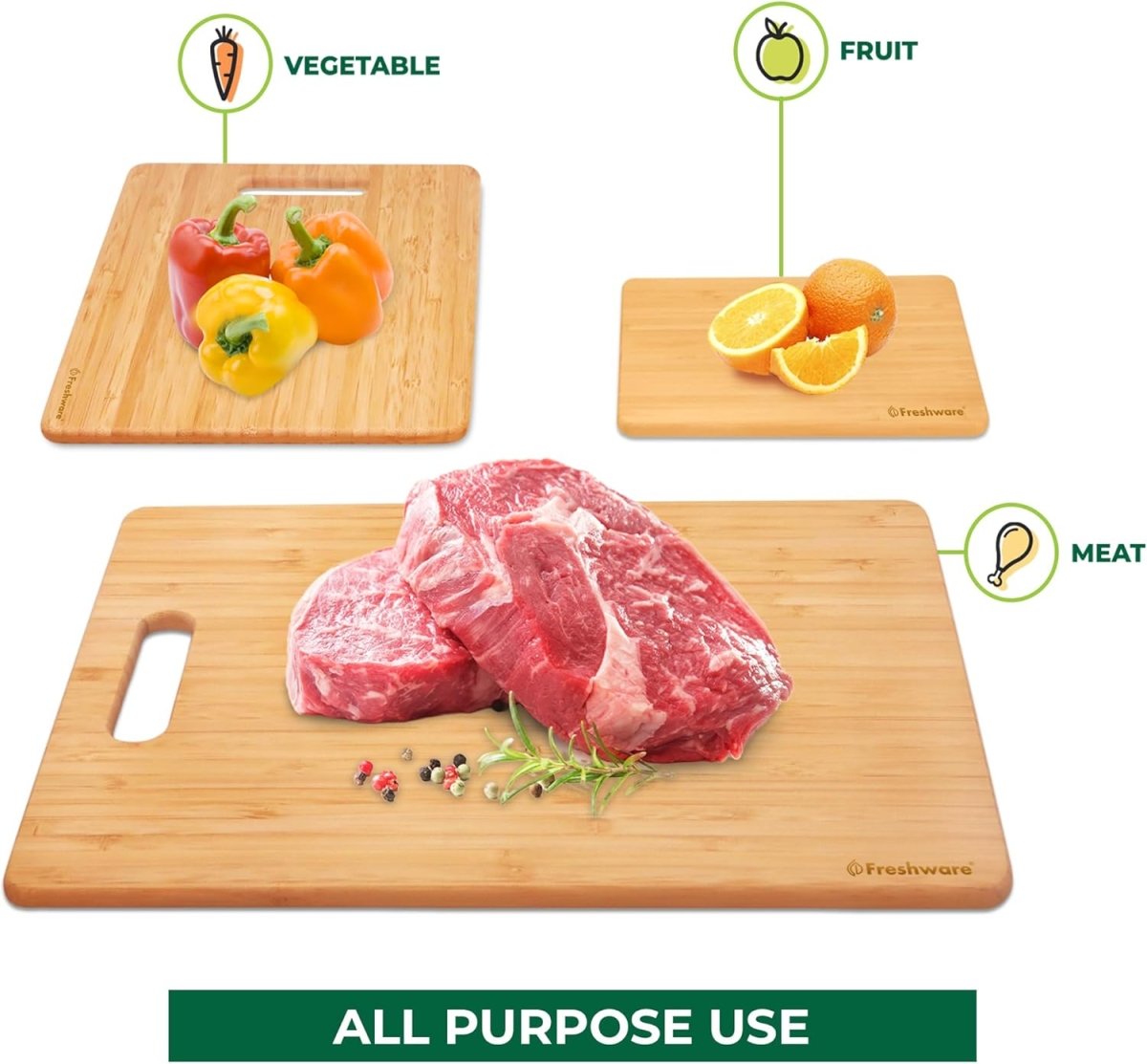 Bamboo Cutting Boards for Kitchen [Set of 3] Wood Cutting Board for Chopping Meat, Vegetables, Fruits, Cheese, Knife Friendly Serving Tray with Handles - Homesidy.com