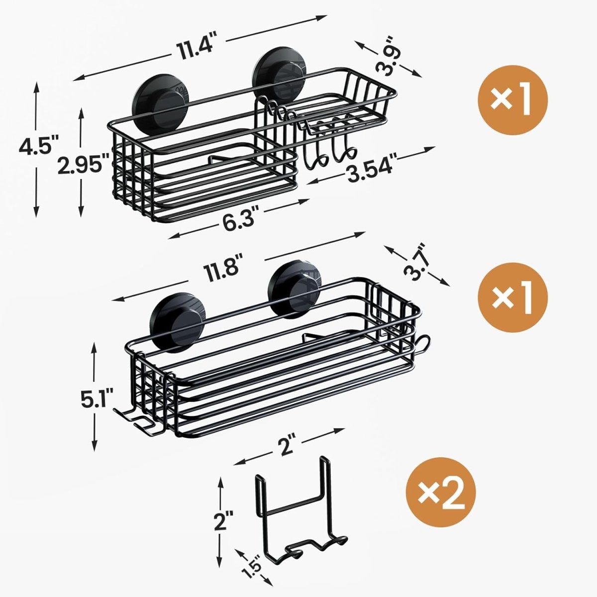 LEVERLOC Shower Caddy Suction Cup, 2 Pack Shower Shelves for Inside Shower with Hooks &amp; Soap Holder, NO - Drilling Bathroom Shower Organizer, Rustproof Meatl Shower Holder Storage, Black - Homesidy.com